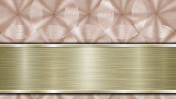 Achtergrond bestaande uit een bronzen glanzend metallic oppervlak en een horizontale gepolijste gouden plaat gelegen onder, met een metalen textuur, glaren en gepolijste randen - Vector, afbeelding