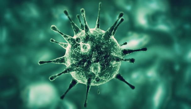 Mikroskopijny widok komórek wirusa grypy. 3D ilustracja medyczna - Zdjęcie, obraz