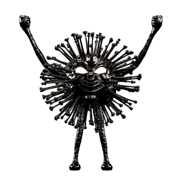 Fekete humanoid fekete vírus 19 fehér alapon. 3D renderelés - Fotó, kép
