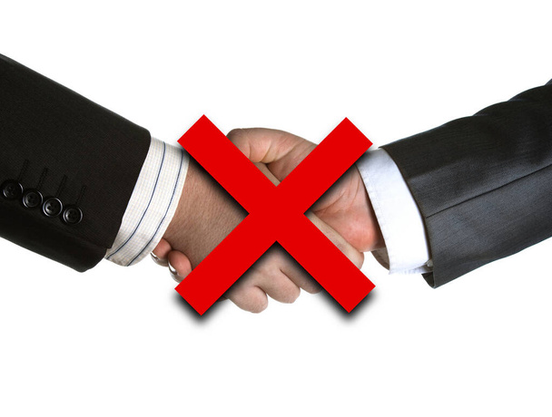 podpisanie umowy i zakaz antywirusowego uścisku dłoni na białym - Zdjęcie, obraz