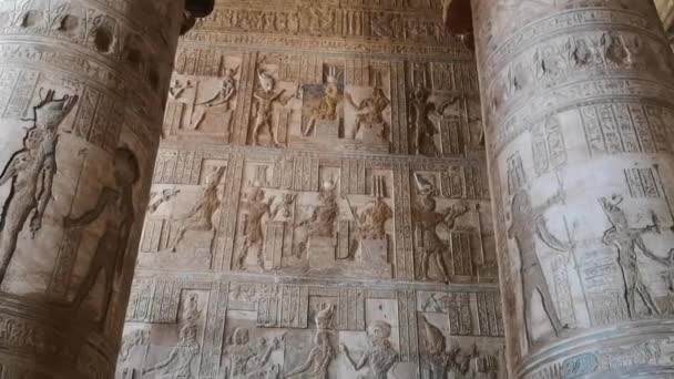 Beautiful interior of the Temple of Dendera or the Temple of Hathor. Egypt, Dendera, Ancient Egyptian temple near the city of Ken. - Felvétel, videó