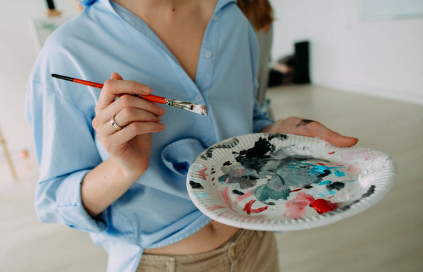artist paint palette brush drawing oil painting art - Фото, изображение