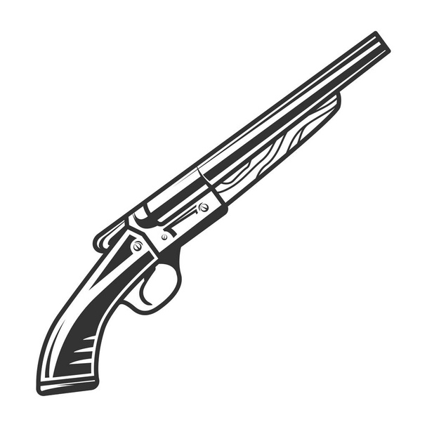 Vintage monokróm egy lefűrészelt shotgun, vadászati koncepció pisztoly elszigetelt illusztráció - Vektor, kép