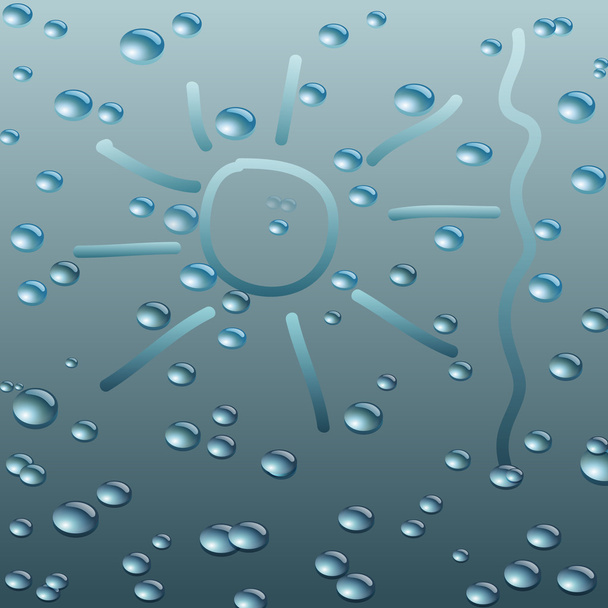 Мокрое стекло с каплями дождя. Векторная иллюстрация. Водяное солнце
. - Вектор,изображение