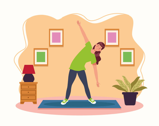 mulher praticando exercício na casa
 - Vetor, Imagem