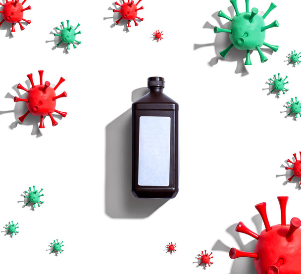 Alcohol bottle with viral epidemic influenza theme - 写真・画像