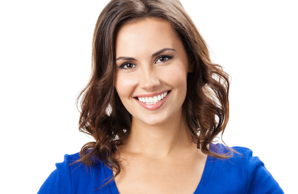 Happy smiling young woman, over white - Photo, image