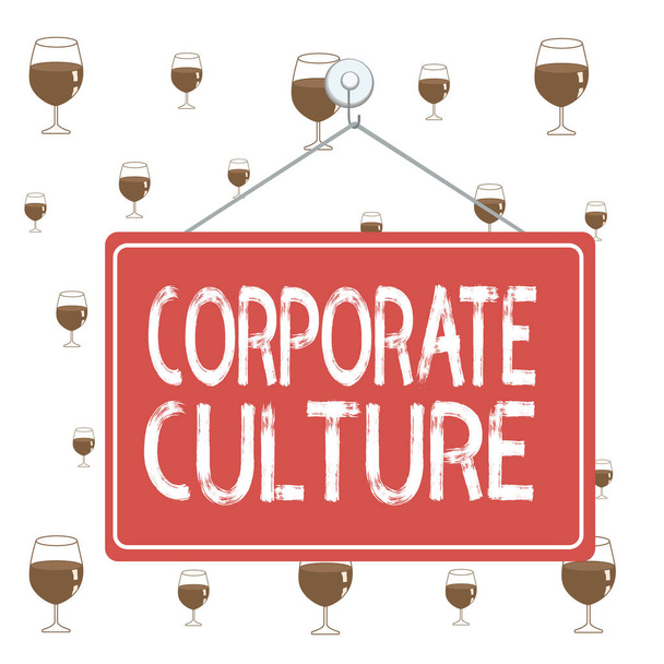 Text sign showing Corporate Culture. Conceptual photo pervasive values and attitudes that characterize a company Colored memo reminder empty board blank space attach background rectangle. - Photo, Image