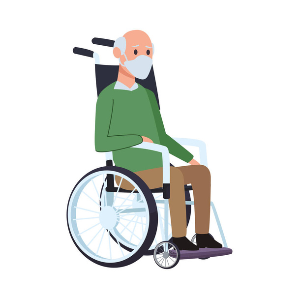 Tekerlekli sandalyedeki yaşlı adam - Vektör, Görsel