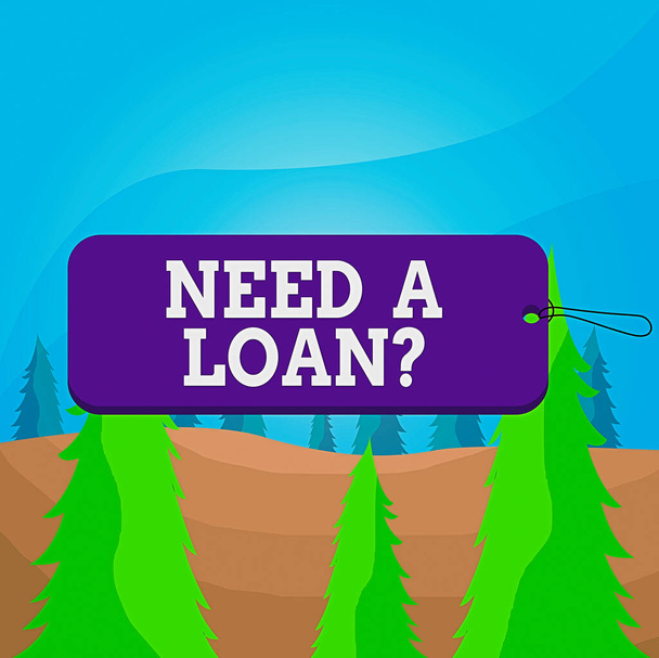 Word writing text Need A Loan Question. Business concept for asking he need money expected paid back with interest Label tag badge rectangle shaped empty space string colorful background. - Photo, Image