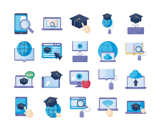 набор иконок онлайн-образования, образовательные технологии
 - Вектор,изображение
