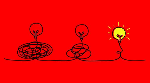 vector idea concept with lightbulbs doodle.  illustration of confusion clarity or path - Vector, Image