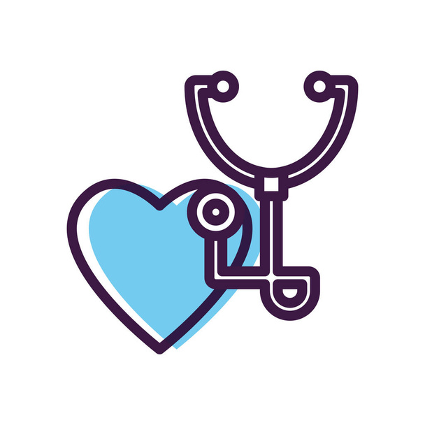 hart en stethoscoop icoon, lijn kleur stijl - Vector, afbeelding