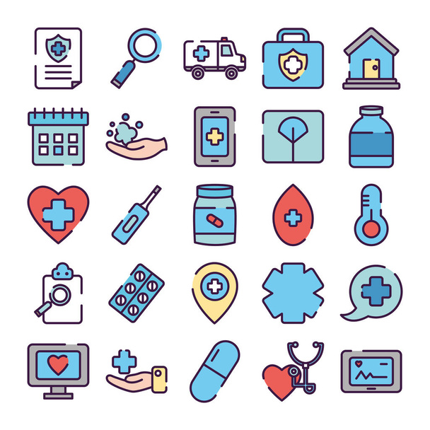 medical elements and healthcare icon set, line color style - Vektori, kuva