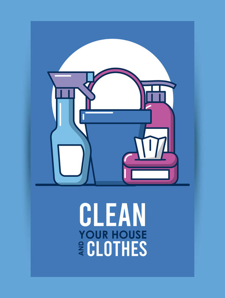 maak uw huis en kleding belettering met apparatuur schoon - Vector, afbeelding