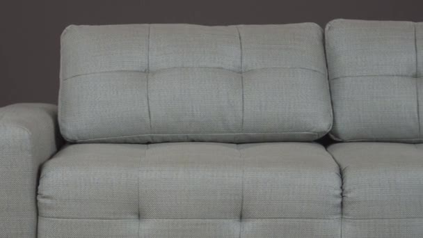 Klassisches Sofa mit grauer Stoffpolsterung. Passt perfekt ins Interieur. - Filmmaterial, Video