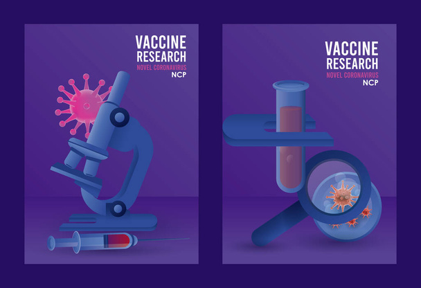 covid19 Recherche de vaccins avec microscope et loupe
 - Vecteur, image