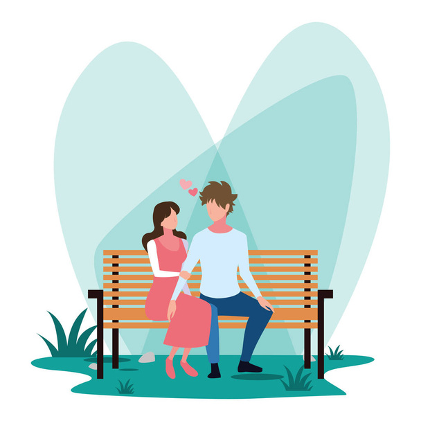 δύο ερωτευμένοι που κάθονται στην καρέκλα του πάρκου - Διάνυσμα, εικόνα