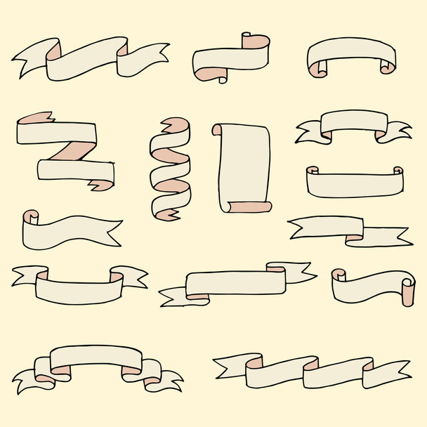set of hand drawn vector doodle ribbon banner illustrations - Vector, Image