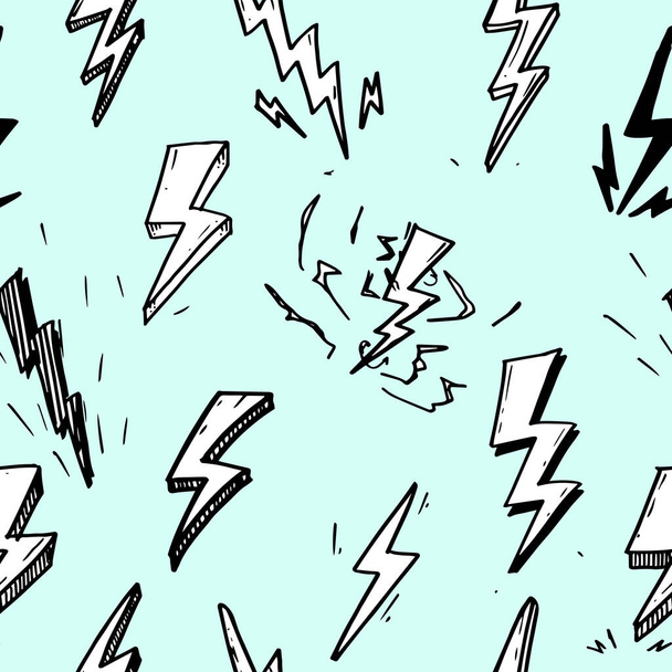 nahtlose Muster von Hand gezeichnet Vektor Doodle elektrischen Blitz Blitz Symbol Skizze illustrations.seamless Muster Donner Symbol Doodle Symbol. - Vektor, Bild