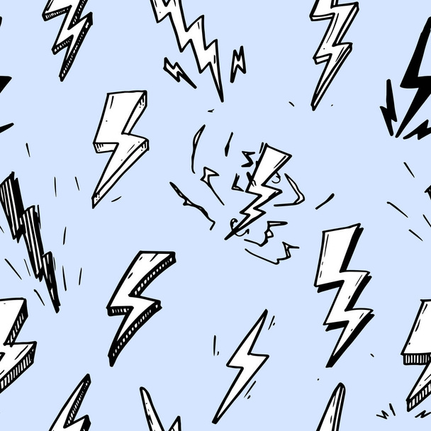 nahtlose Muster von Hand gezeichnet Vektor Doodle elektrischen Blitz Blitz Symbol Skizze illustrations.seamless Muster Donner Symbol Doodle Symbol. - Vektor, Bild