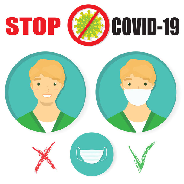 Coronavirus self és mások védelme fő szabály infographic. Vegyél fel maszkot. Vektorillusztrációs koncepció. - Vektor, kép