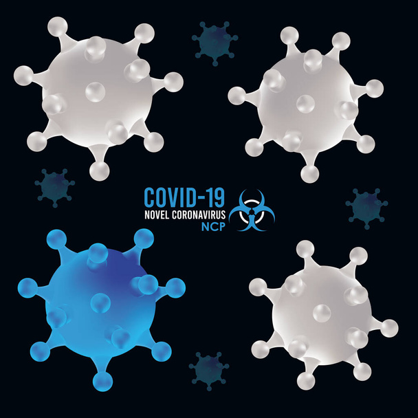 covid19粒子とレタリングキャンペーンパターン - ベクター画像