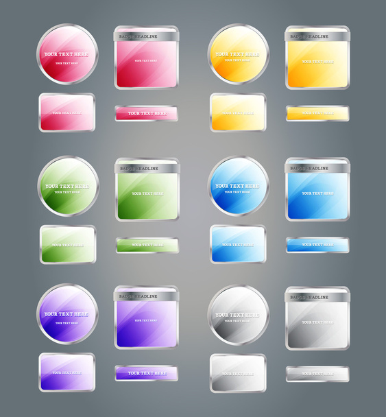 Conjunto de emblemas vetoriais coloridos brilhantes e variados e botões
 - Vetor, Imagem
