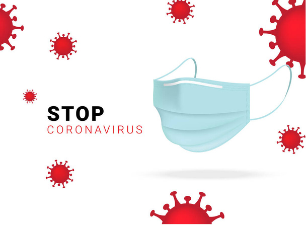 Protect Corona Virus Molecule or Covid-19 With Stop Sign and Surgical Mask on isolated white background vector Illustration. HealthCare, Medical and Science Concept Design. - Vector, Image