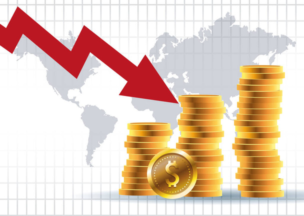 oil price market with coins dollars and world planet - Vector, Image