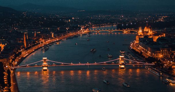 Aerial view Colorful Budapest dramatic sky Fantastic - Photo, Image