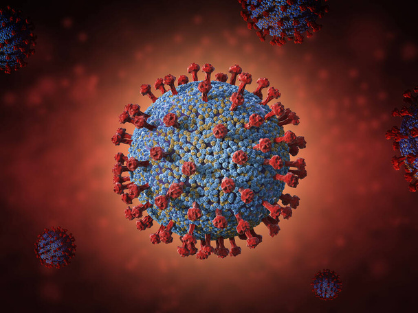 3d kiolvadó koronavírus sejt vagy kovid-19 sejtbetegség  - Fotó, kép