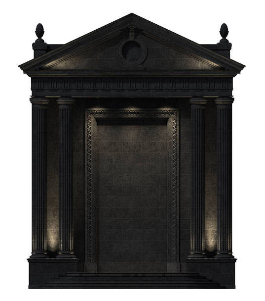 Fekete portico háttérvilágítással, fehér háttérrel. Építészeti elemei a klasszikus homlokzat egy épület egy rést. 3D renderelés - Fotó, kép