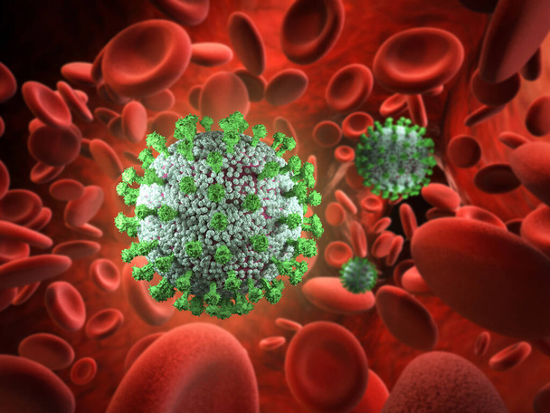 3D-Rendering Coronavirus-Zelle oder Covid-19-Zellkrankheit  - Foto, Bild