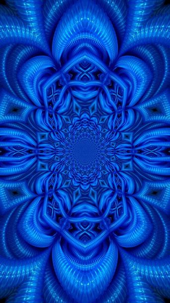 νέον Μπλε και ζωντανό indigo χρωματιστά περίπλοκα συμμετρικά αφηρημένα σχήματα μοτίβα και τέχνη σχεδιασμού με βάση πλαστικό σωλήνα νερού PVC - Φωτογραφία, εικόνα