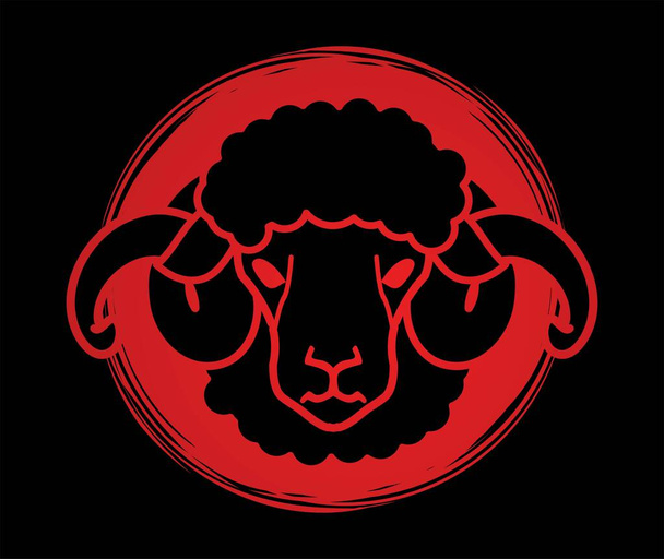 Sheep or lamb Head with big horn cartoon graphic vector. - Vetor, Imagem