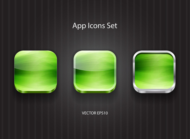 Vector green 3d square app icons set - Вектор,изображение