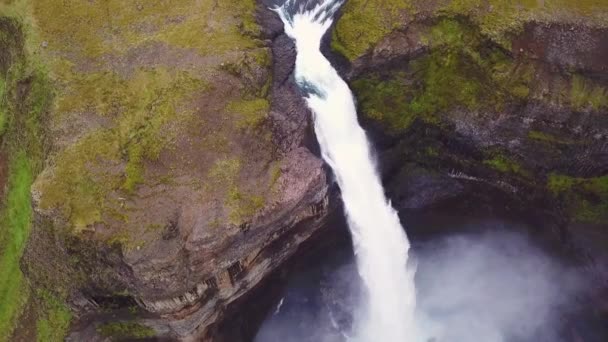 Aerial over the beautiful and amazing high waterfall of Haifoss in Iceland. - Filmagem, Vídeo