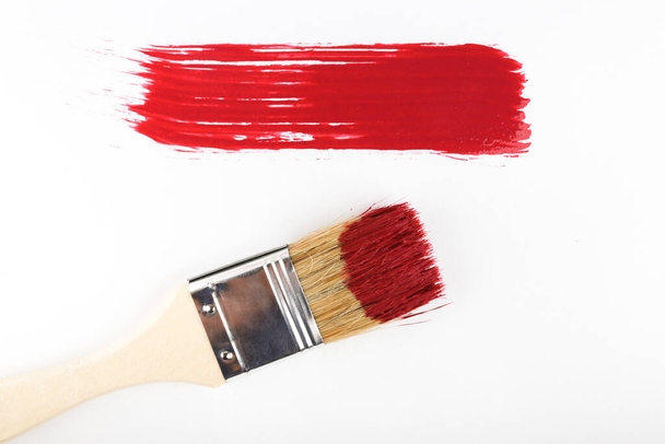 red brush stroke close up on white background - Foto, Imagem