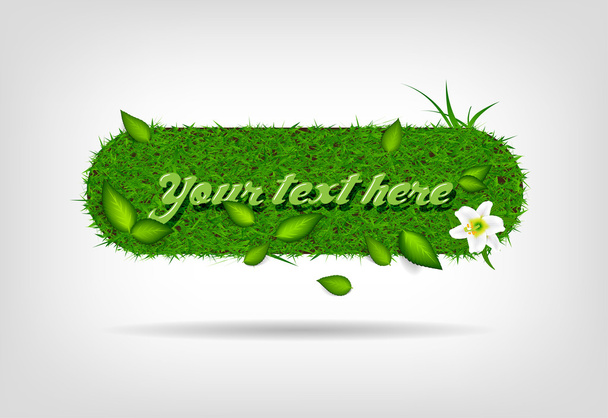 Vector badge - banner of green grass with leaves and a lily flower - Vector, afbeelding
