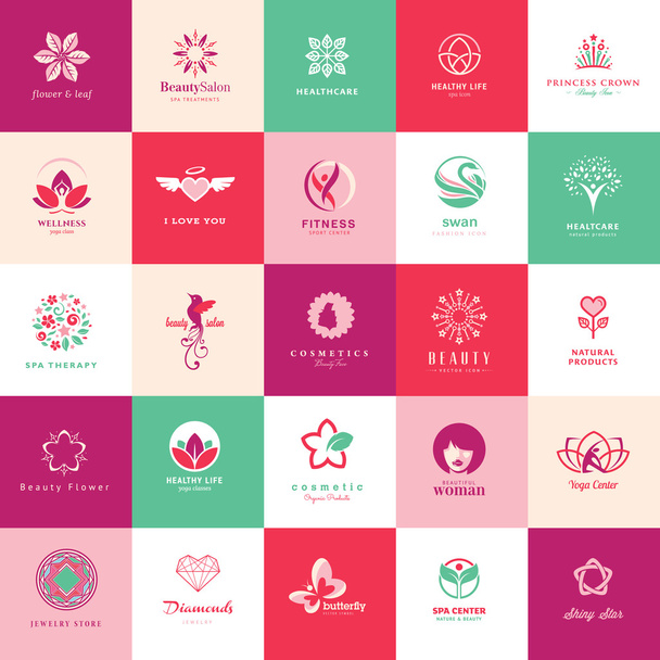 Set van pictogrammen voor schoonheid, cosmetica, spa en wellness - Vector, afbeelding