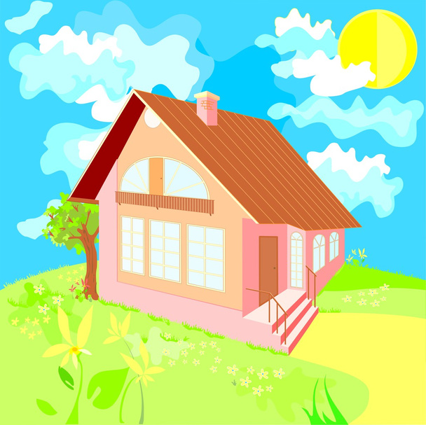 Дом в летний день
 - Вектор,изображение