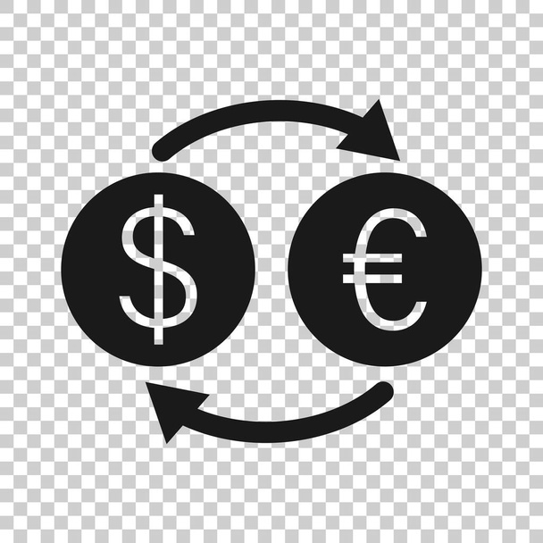 Valuutanvaihtokuvake tasaisella tyylillä. Dollari euro siirto vektori kuva valkoinen eristetty tausta. Rahoitusprosessin liiketoimintakäsite. - Vektori, kuva