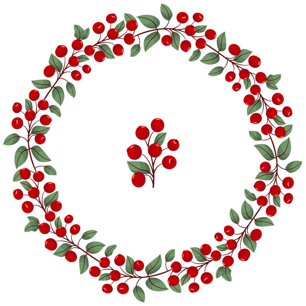 Vector berry wreath; cranberry wreath for greeting cards, invitations, posters, banners, wedding cards, web design. - Διάνυσμα, εικόνα