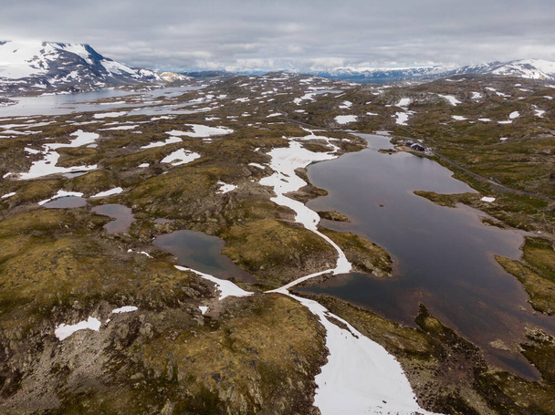 Summer mountains landscape in Norway. National tourist scenic route 55 Sognefjellet. Aerial view - Foto, immagini
