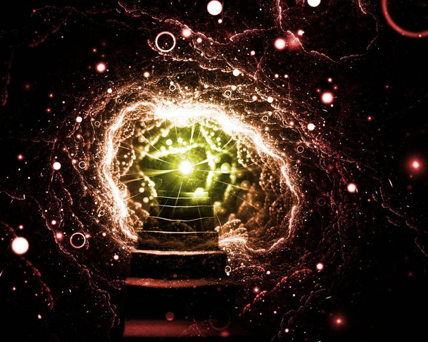 Φανταστικές σκάλες στο διαστημικό τούνελ. Μυστηριώδης έννοια για το μυστικιστικό θέμα - Φωτογραφία, εικόνα