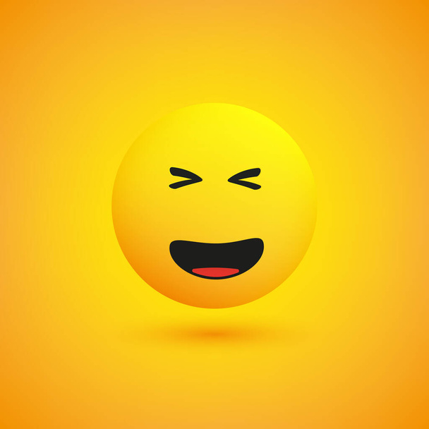 Laughing Simple Shiny Happy Emoticon on Yellow Background, View from Side - Vector Design - Vektori, kuva