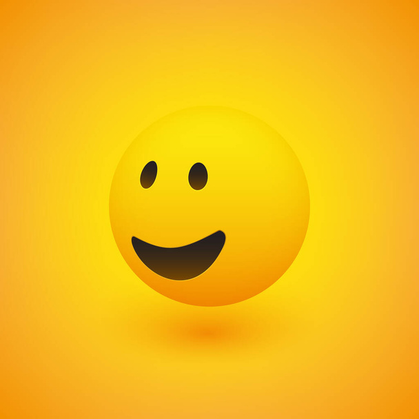 Cara sonriente 3D, Vista lateral Emoticono sobre fondo amarillo, Diseño vectorial
 - Vector, Imagen