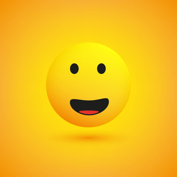 Simple Happy Emoticon with Open Eyes on Yellow Background - Vector Design - Vektör, Görsel