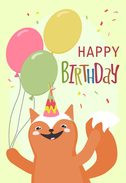 Happy birthday card with cute hand drawn animals. Birthday party. Vector illustration  - Vektori, kuva